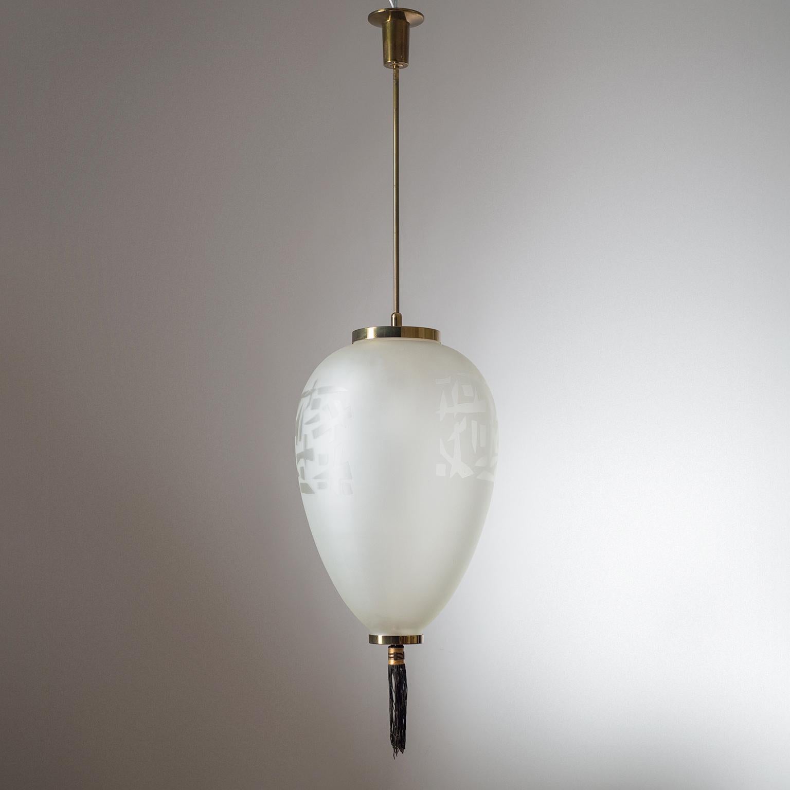 Large Etched Glass Pendant by Angelo Lelii, Arredoluce, 1958 For Sale 1
