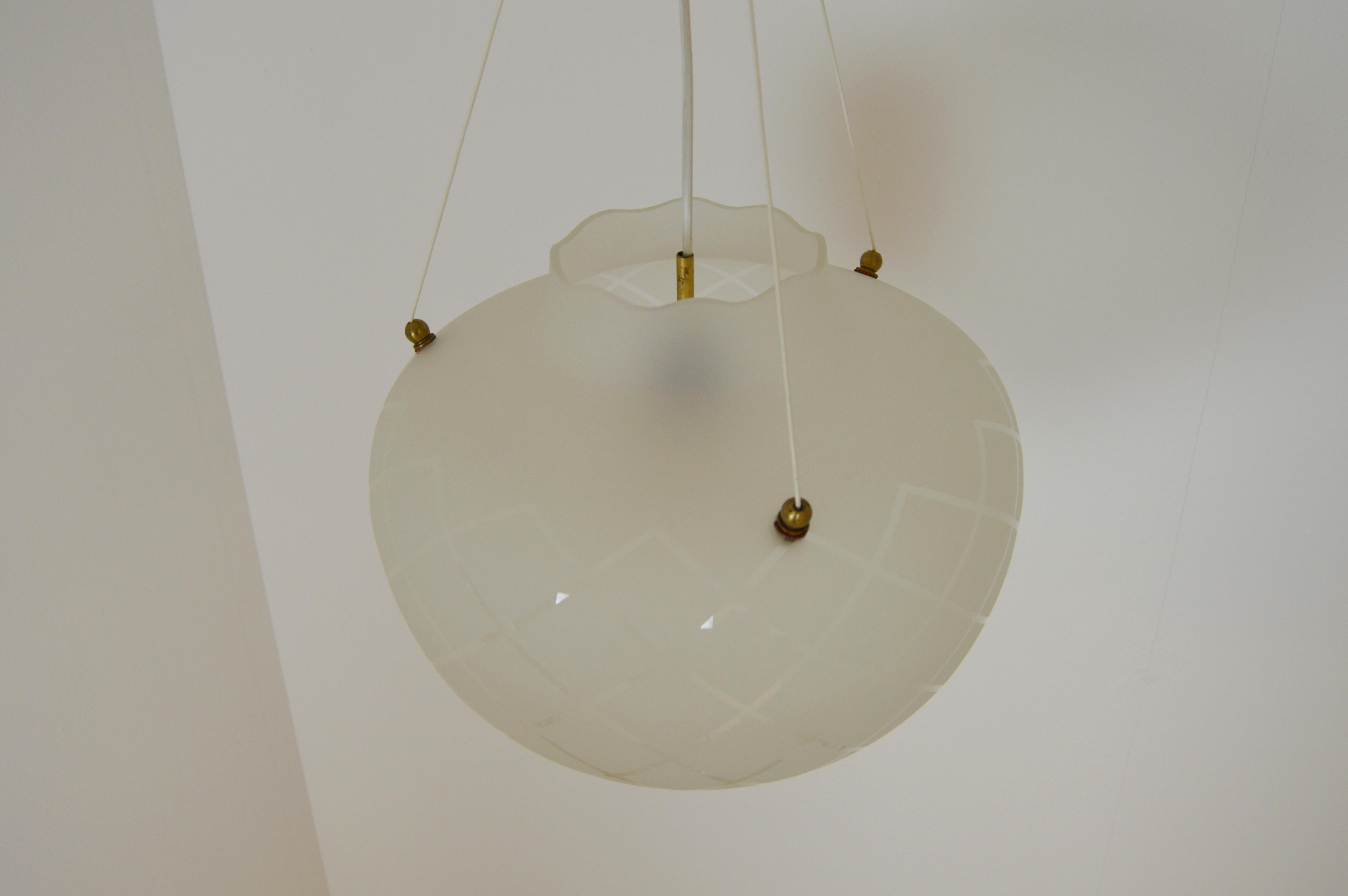Large Etched Glass Pendant For Sale 5