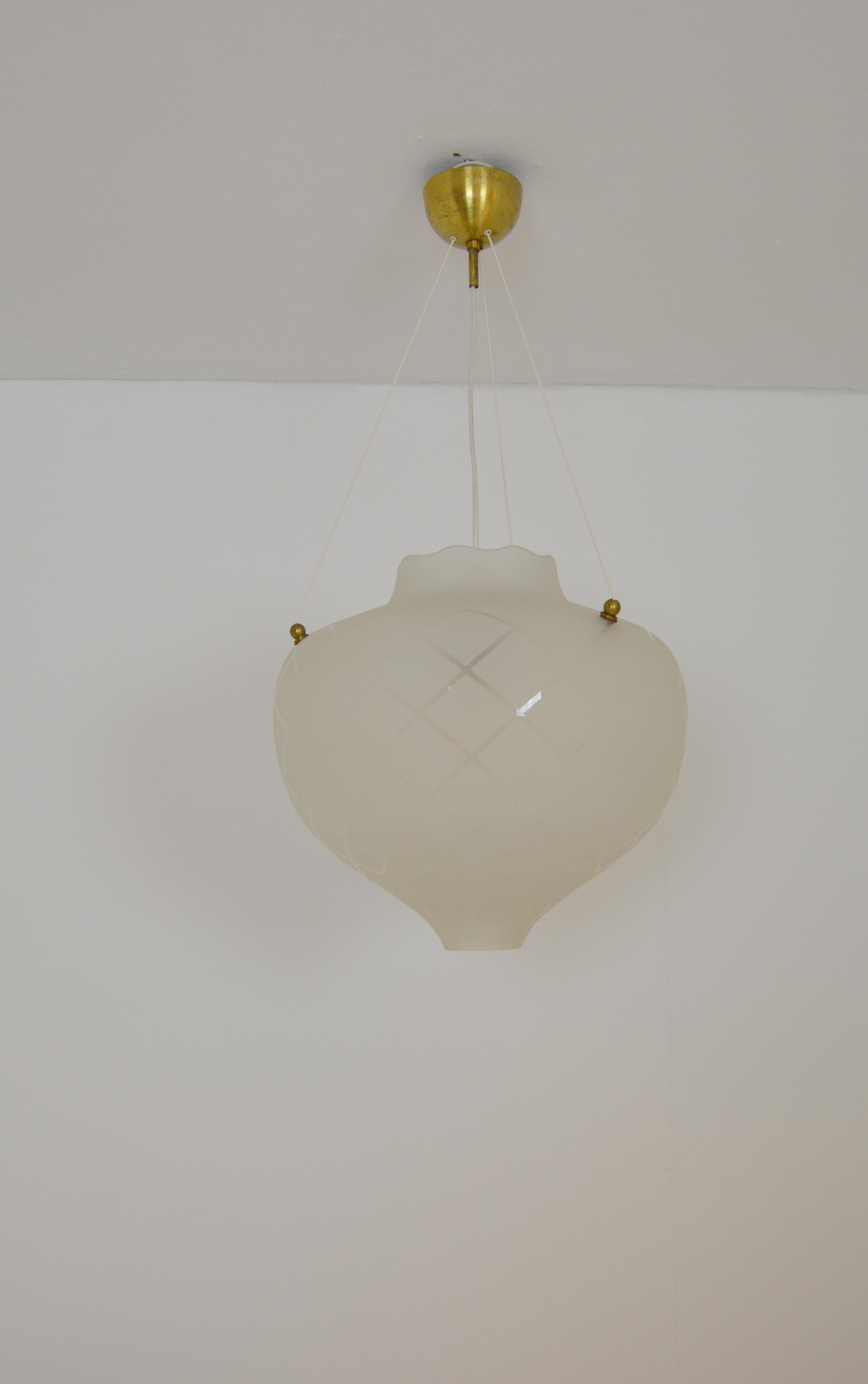 Large Etched Glass Pendant For Sale 6