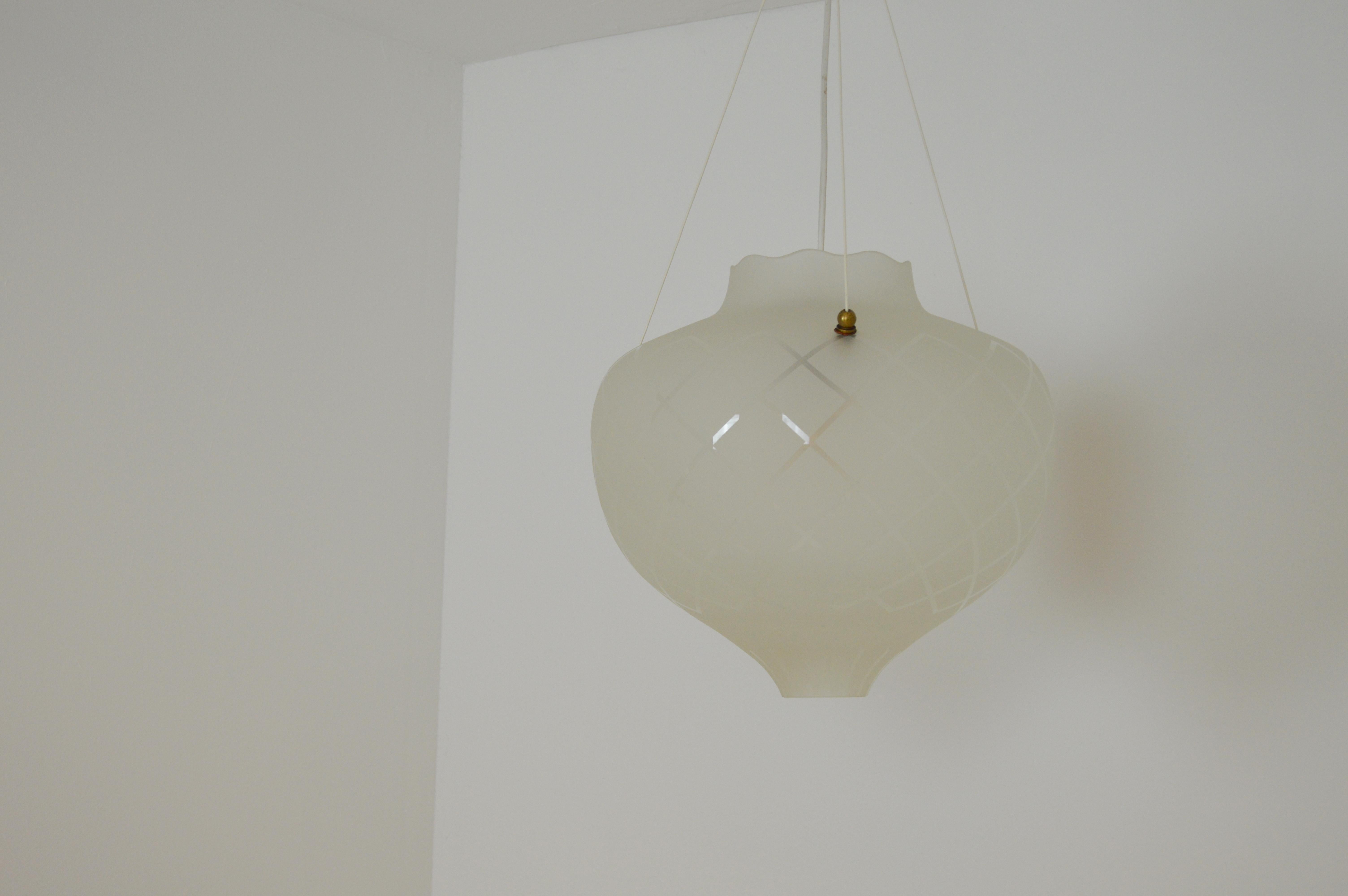 Large Etched Glass Pendant For Sale 3