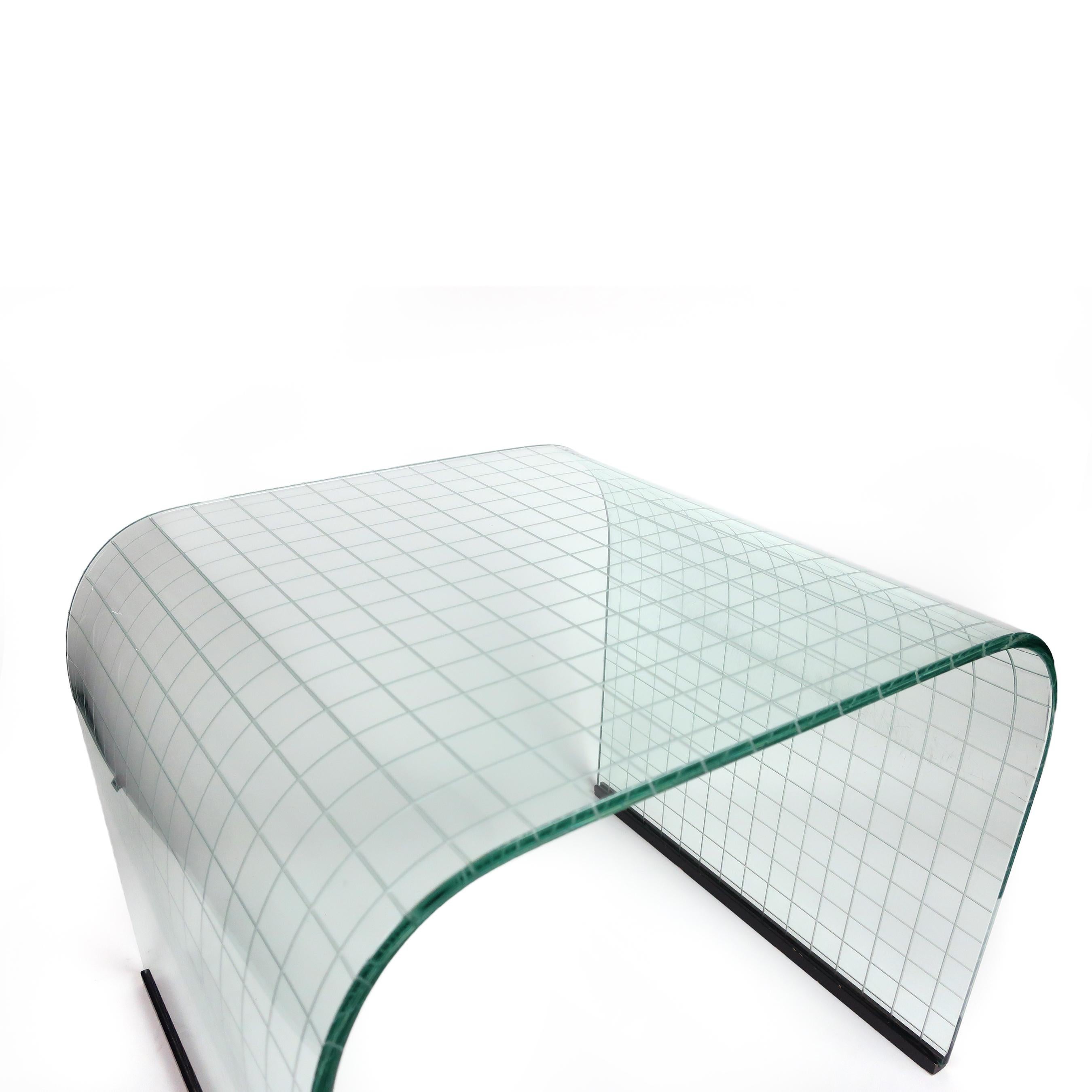 Large Etched Glass Waterfall Table by Angelo Cortesi for FIAM In Good Condition In Brooklyn, NY
