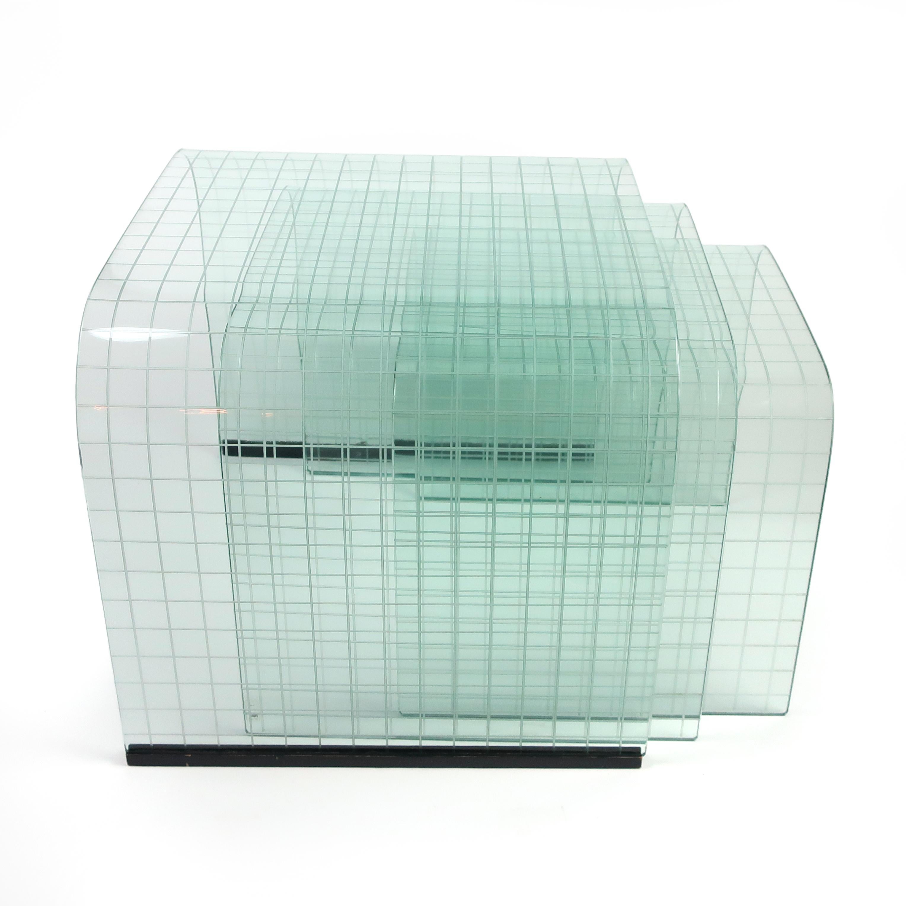 Large Etched Glass Waterfall Table by Angelo Cortesi for FIAM 3
