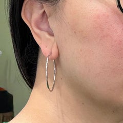 Large Etched Hoop Earrings 14k White Gold