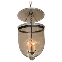 Large Etched "Swag & Star" Pattern Bell Jar Lantern
