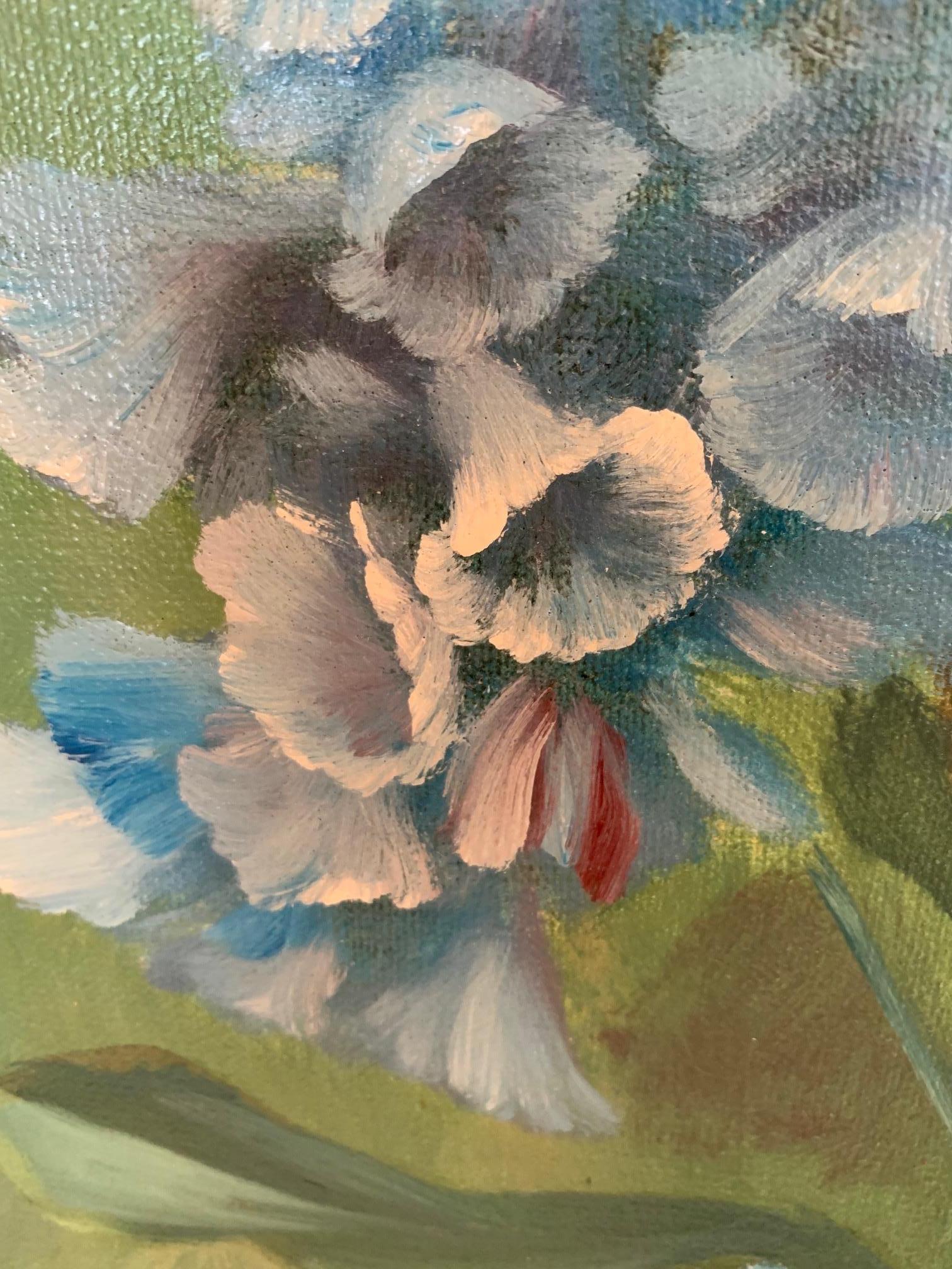 Large Ethereal Square Painting of Foxgloves by H Simpson In Good Condition For Sale In Hopewell, NJ
