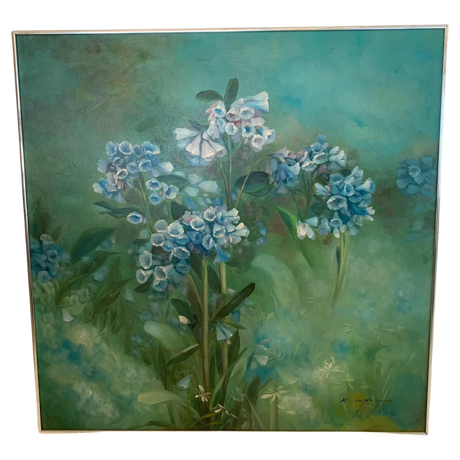 Large Ethereal Square Painting of Foxgloves by H Simpson For Sale