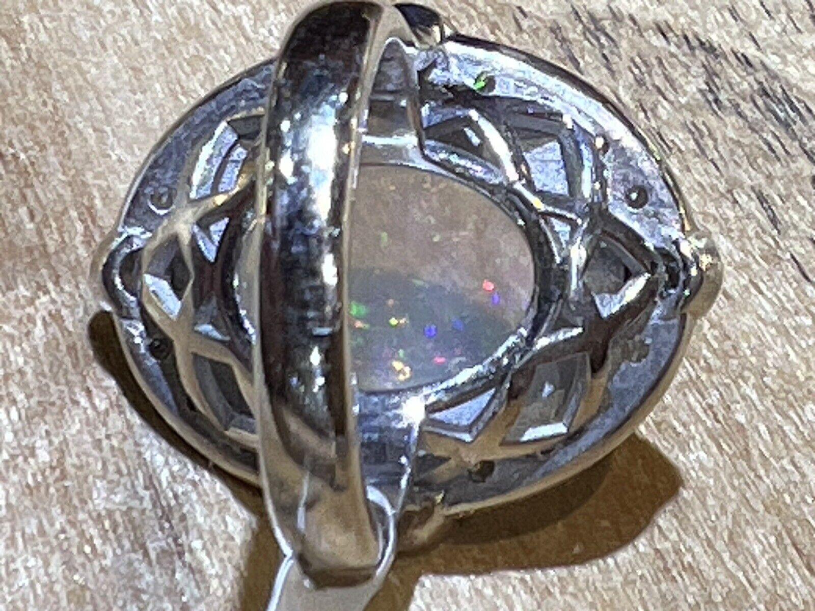 Large Ethiopian Opal Vintage Diamond Ring in 18k White Gold For Sale 3