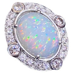 Large Ethiopian Opal Used Diamond Ring in 18k White Gold