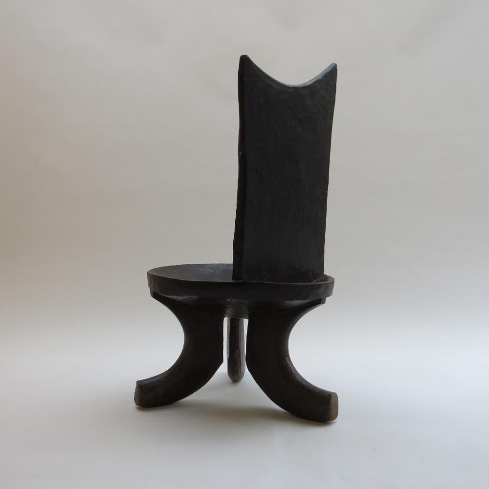 Large Ethiopian Tribal Three-Legged Back Stool Chair 6