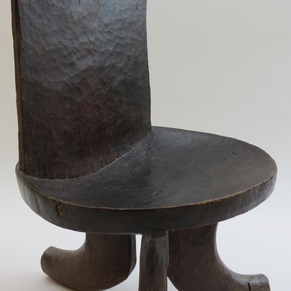 20th Century Large Ethiopian Tribal Three-Legged Back Stool Chair