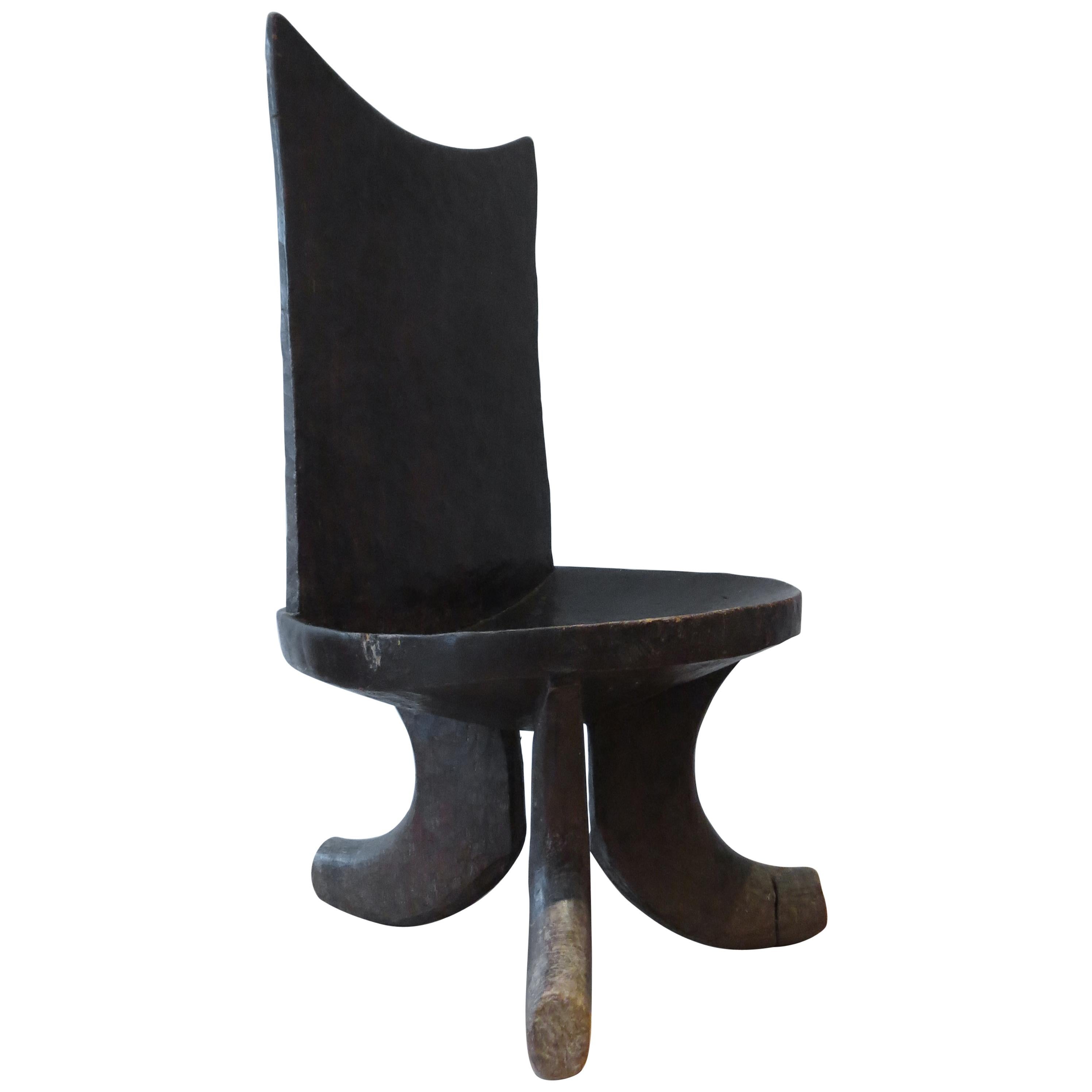Large Ethiopian Tribal Three-Legged Back Stool Chair