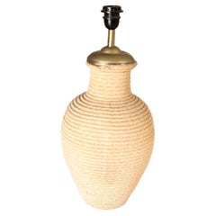 Vintage Large Ethnic-Style Ceramic Lamp Wrapped in Light Rope, Brass top