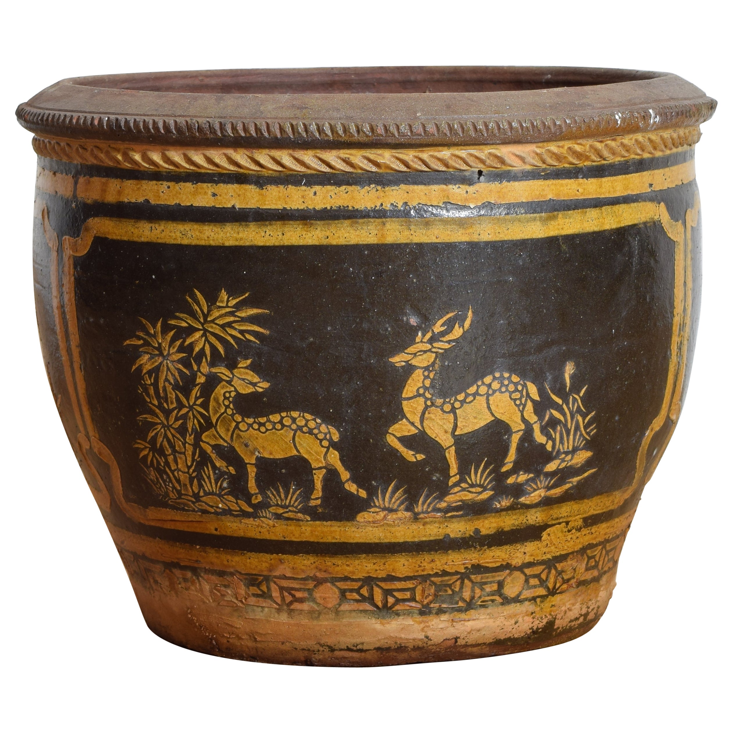 Grande jardinière en terre cuite décorée à la peinture de style néo-étrusque, début du 20e siècle en vente