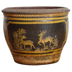 Gran jardinera de terracota decorada con pintura etrusca, principios del siglo XX