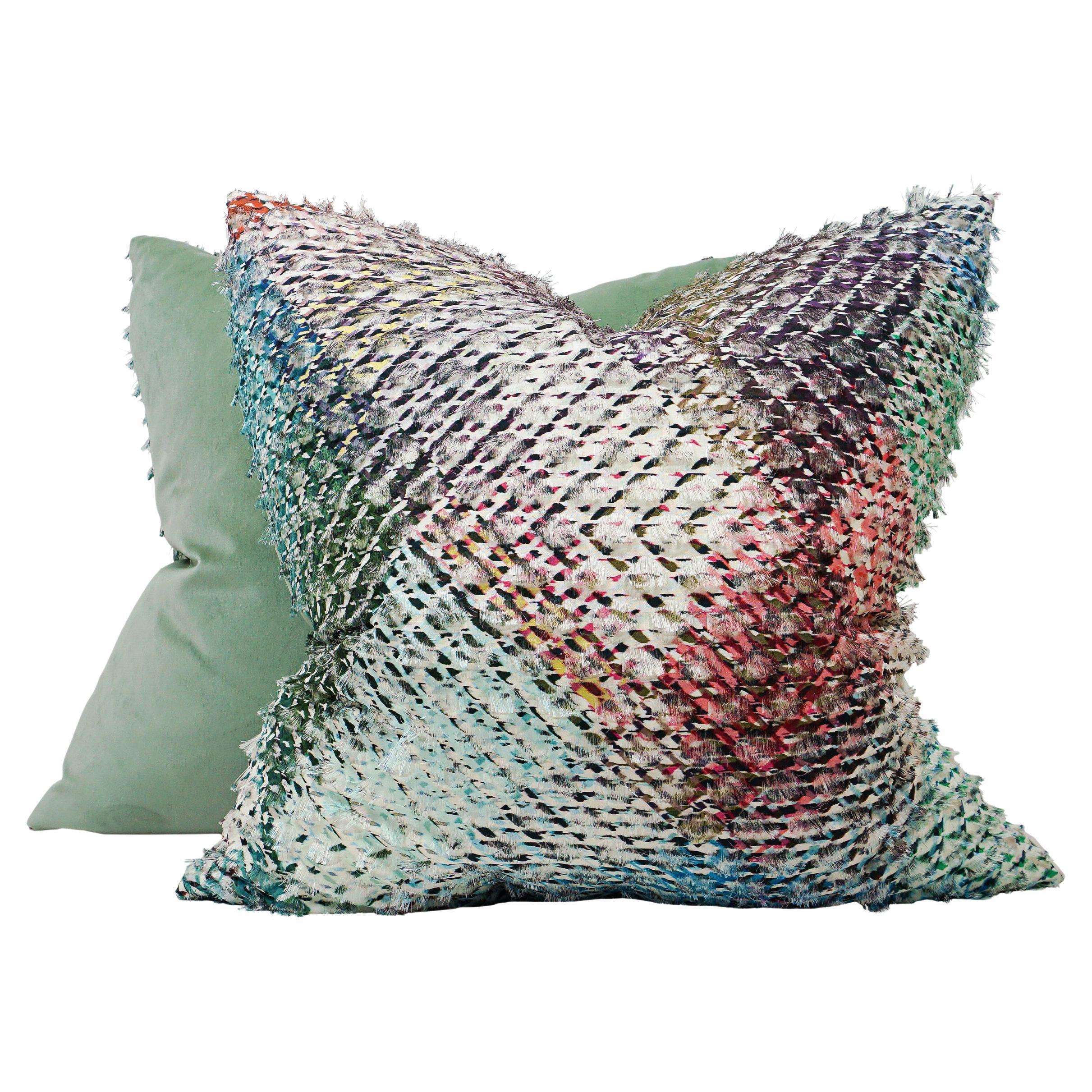 Large Euro Sham Pillows with Shag Frayed Geometric Woven For Sale