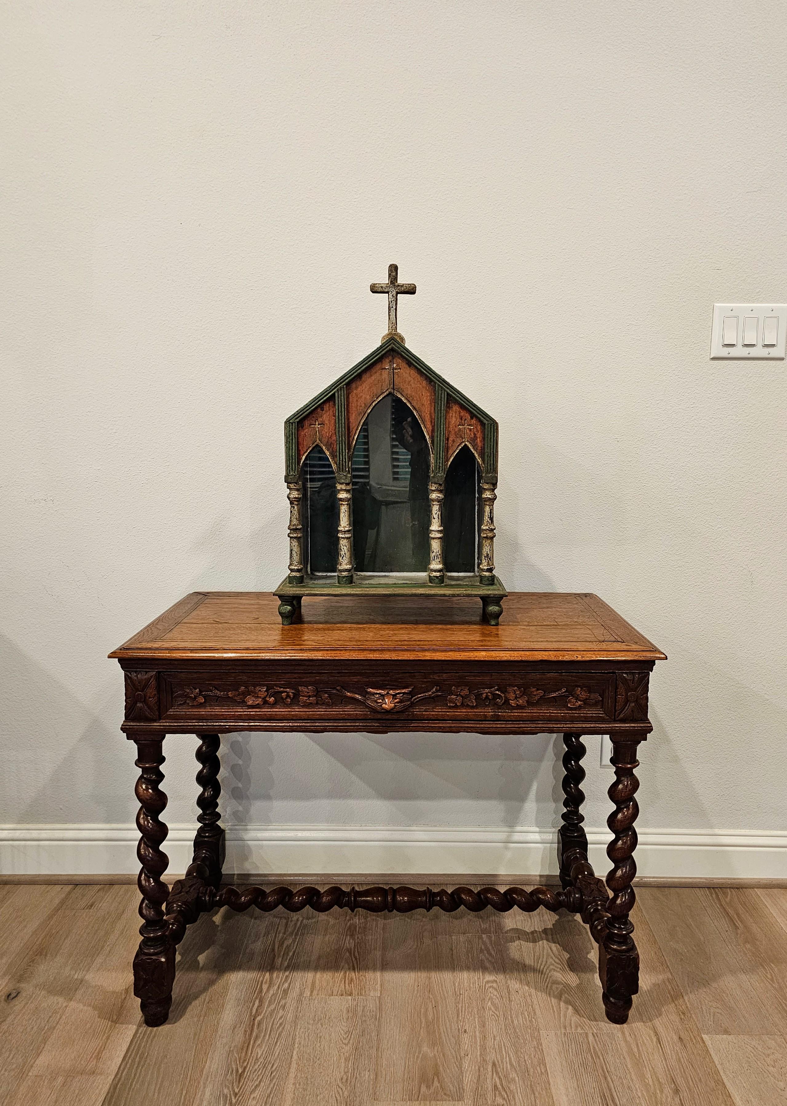 Wood Large European Antique Carved Painted Silver Gilt Religious Altar Niche For Sale