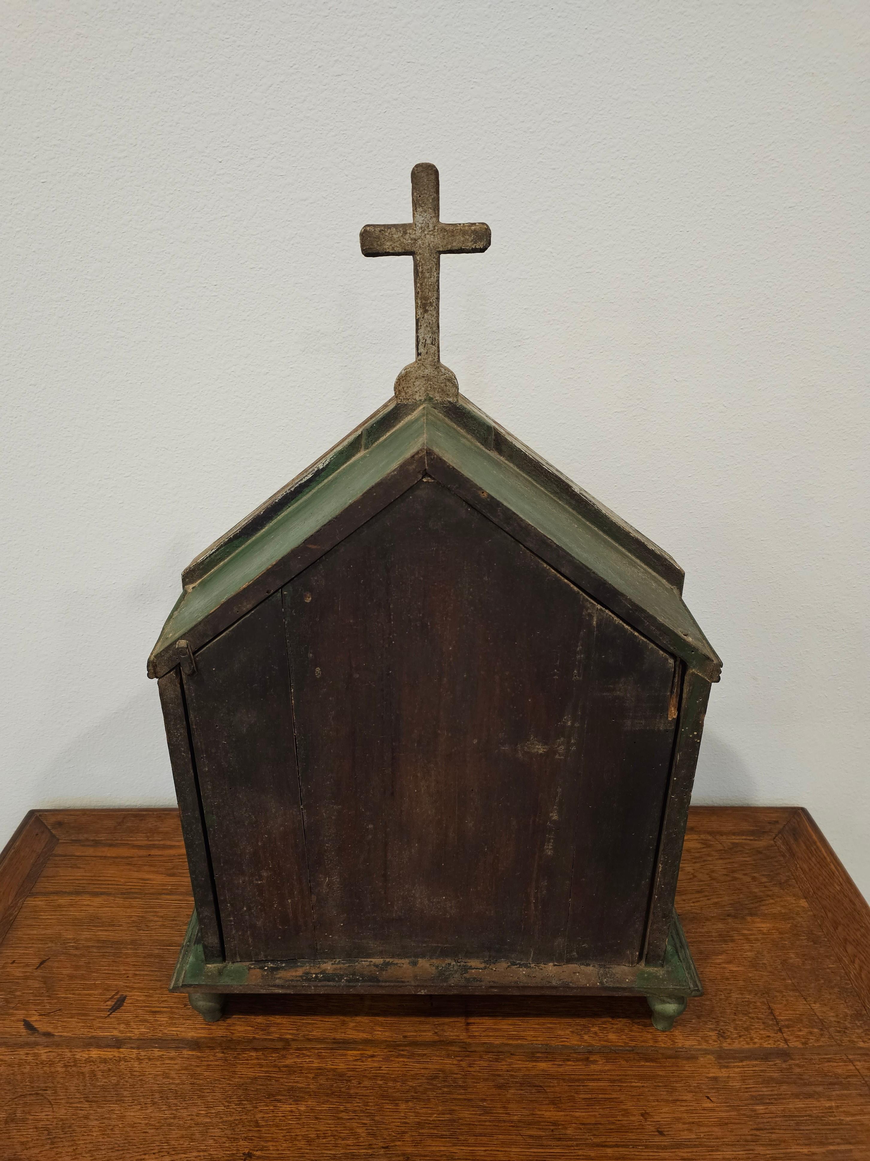 Large European Antique Carved Painted Silver Gilt Religious Altar Niche 4