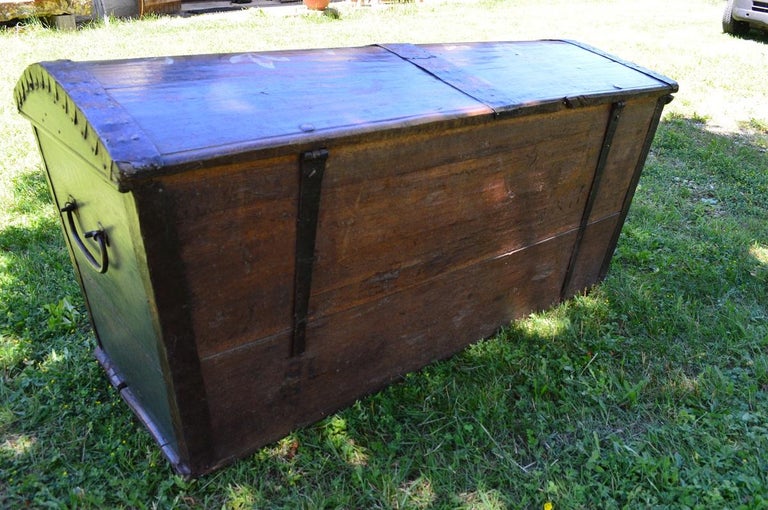 Large European Antique Polychrome Painted Wedding Chest, circa 1815 For