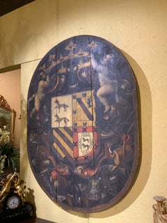Large European antique wooden and polychromed crest