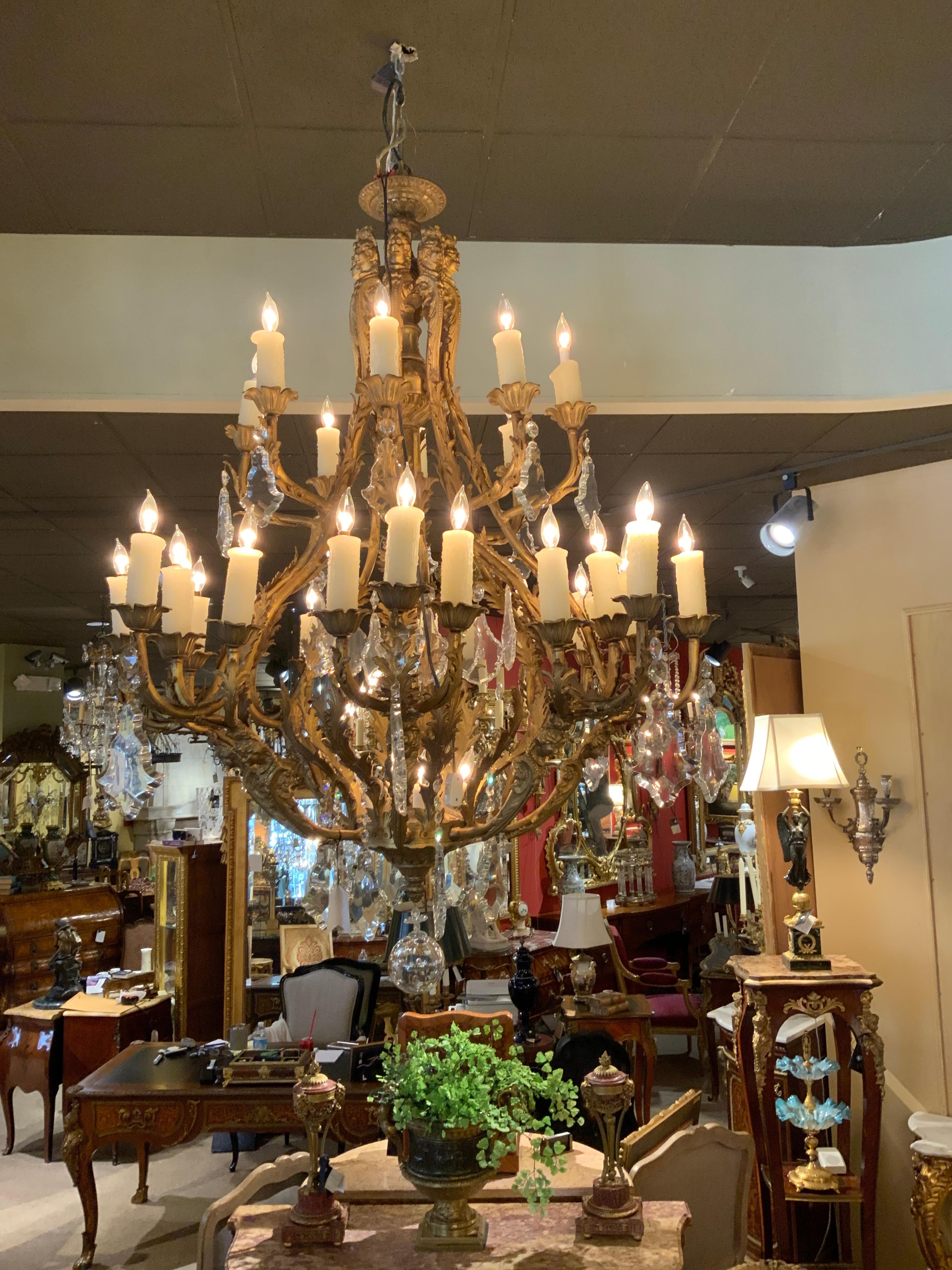 Large European Bronze Dore and Crystal Chandelier with 37 Lights For Sale 2