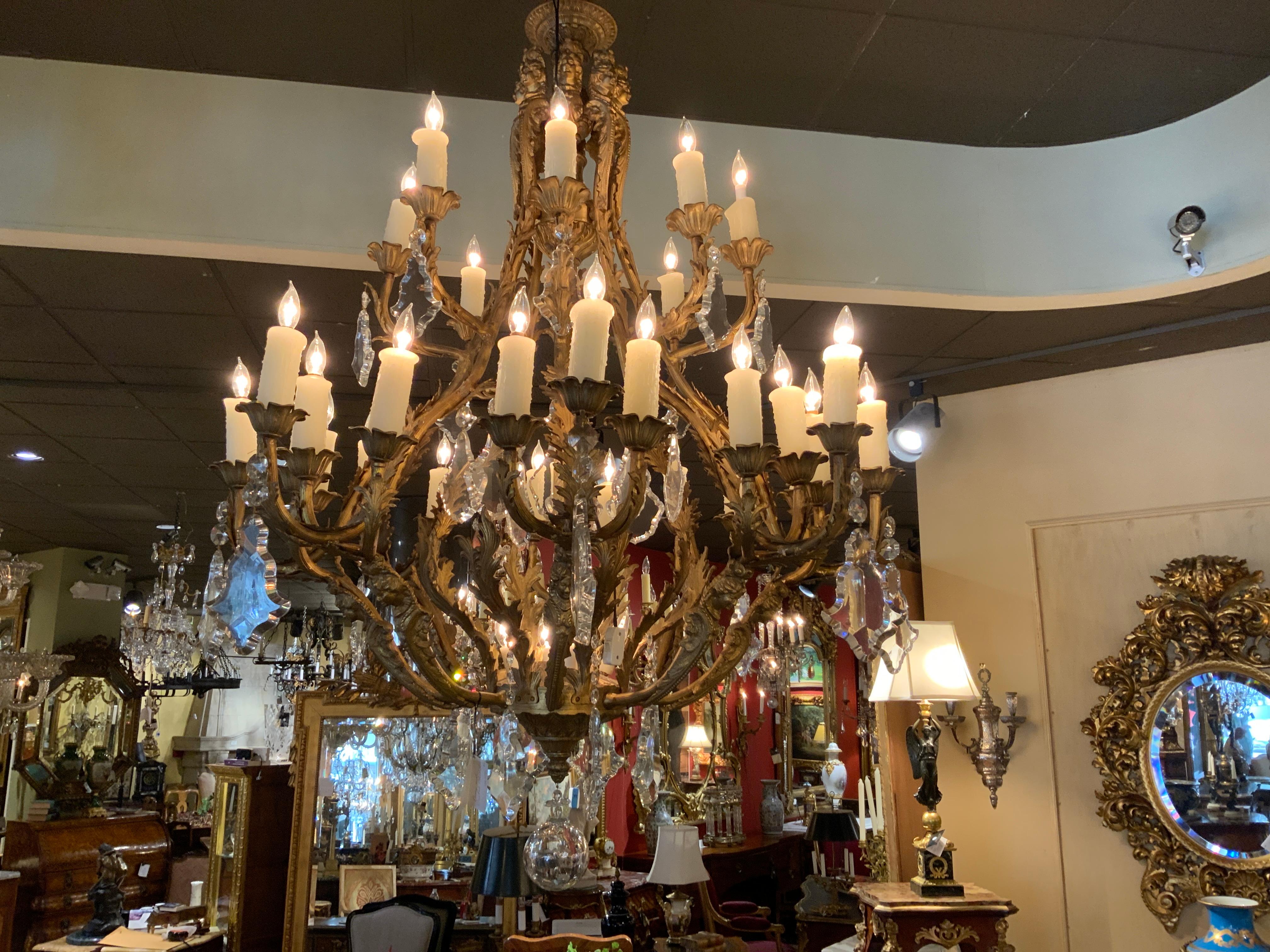 Large European Bronze Dore and Crystal Chandelier with 37 Lights For Sale 1