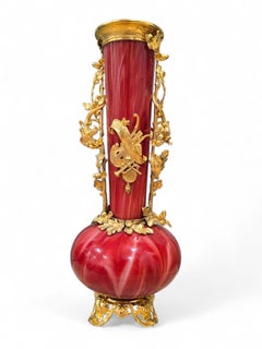 Large European Gilded Blown Red Glass Vase, Early 20th Century
