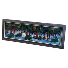 Large European Impasto Landscape Painting 66” Panoramic Forest Art, Signed 1960s