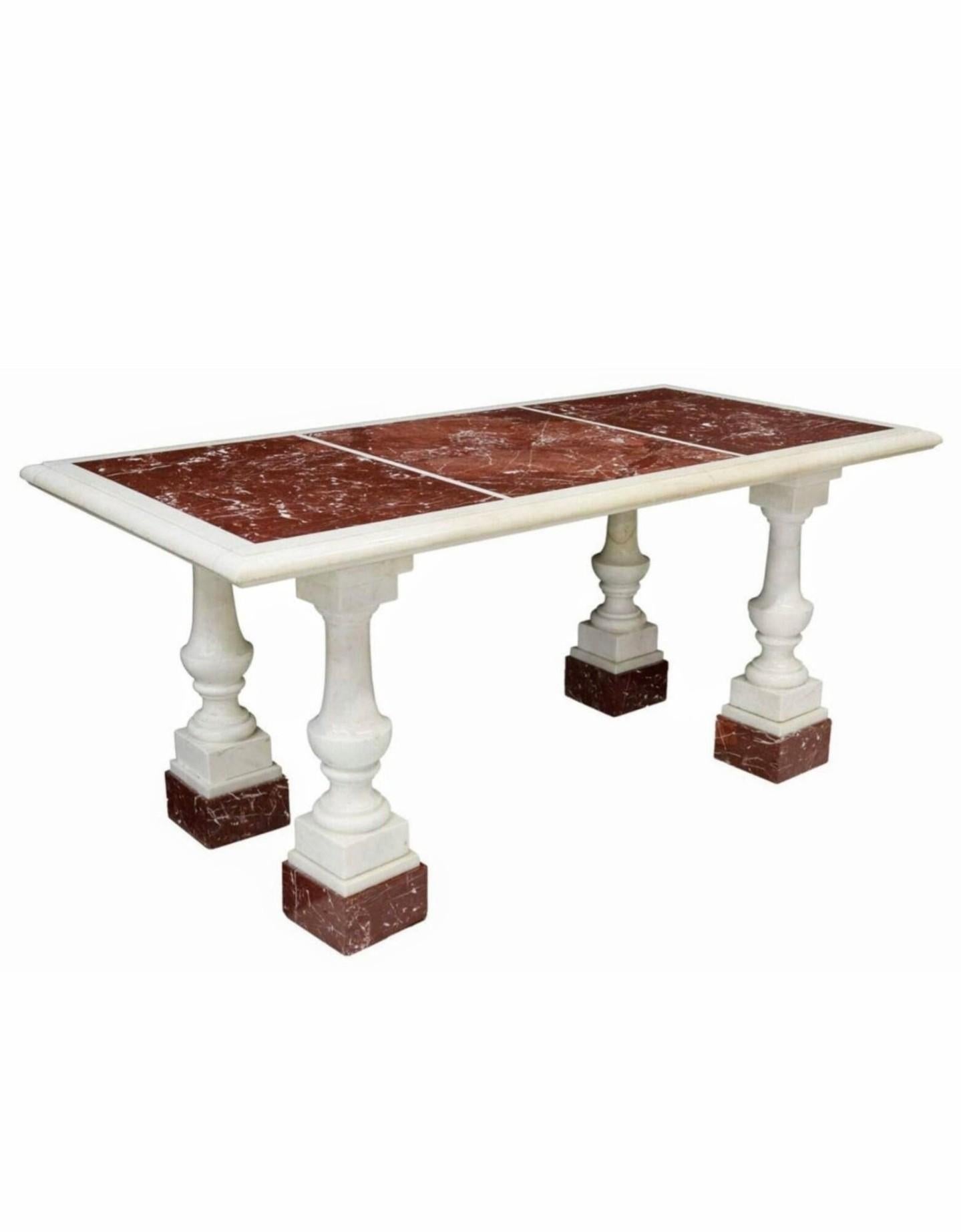 XIXe siècle Ancienne table italienne néoclassique romaine de Carrare Rosso en marbre massif en vente