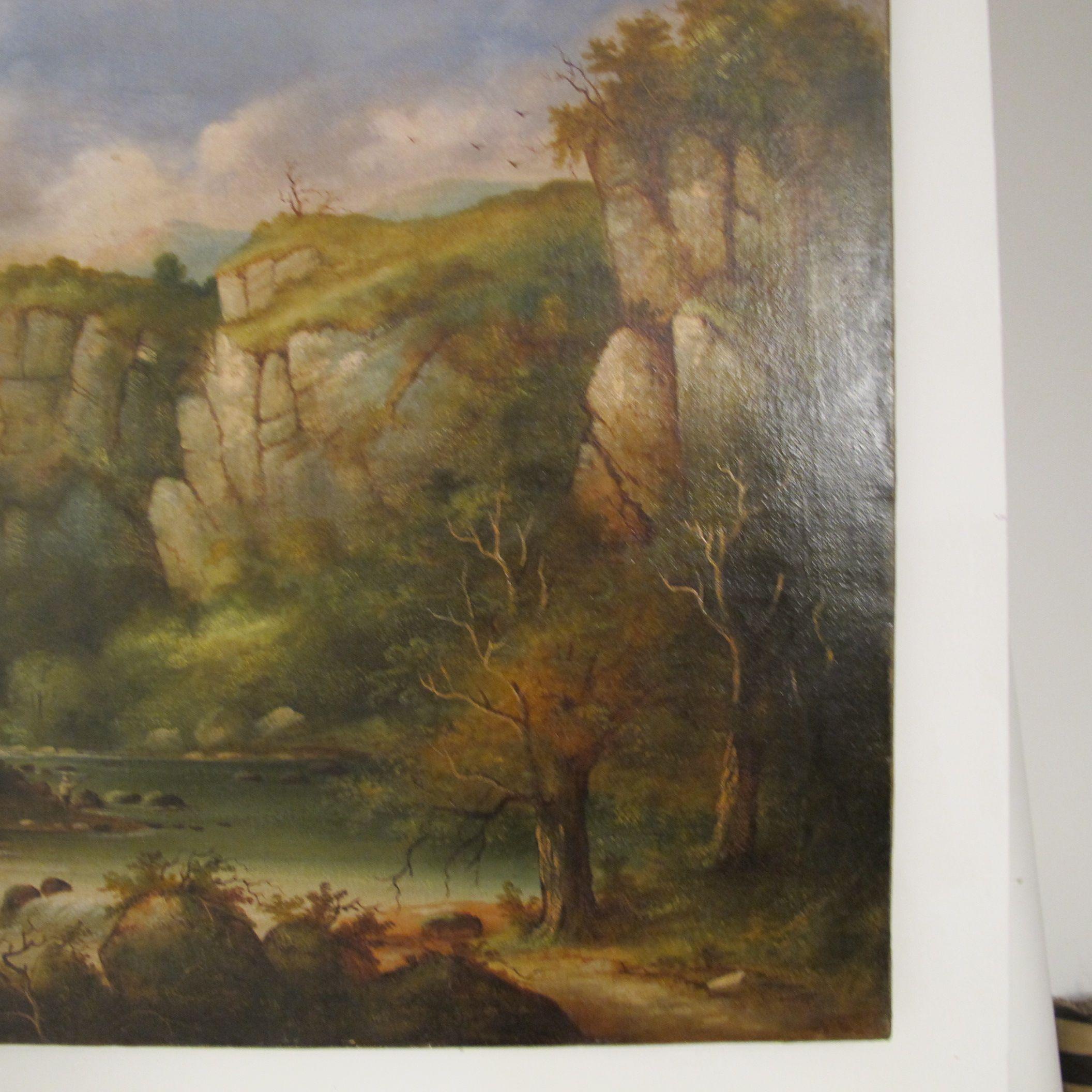 Hand-Painted Large European Landscape Painting, Early 19th Century
