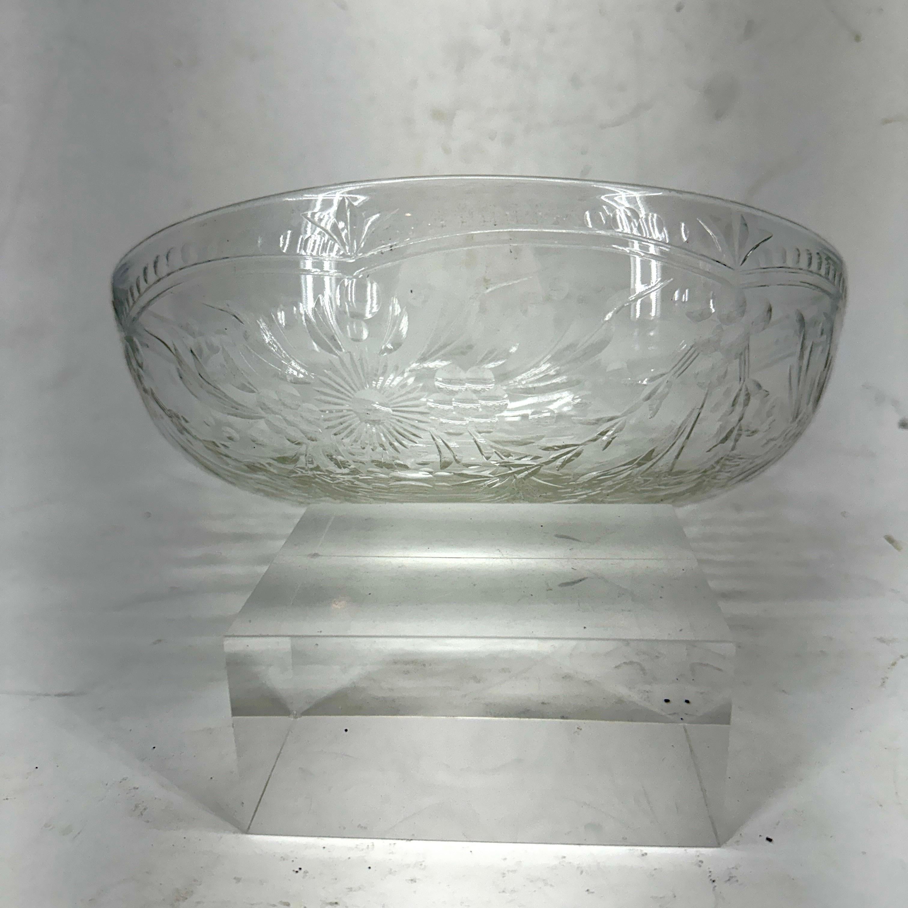 Hand-Crafted Large European Low Cut Crystal Glass Centerpiece Bowl For Sale