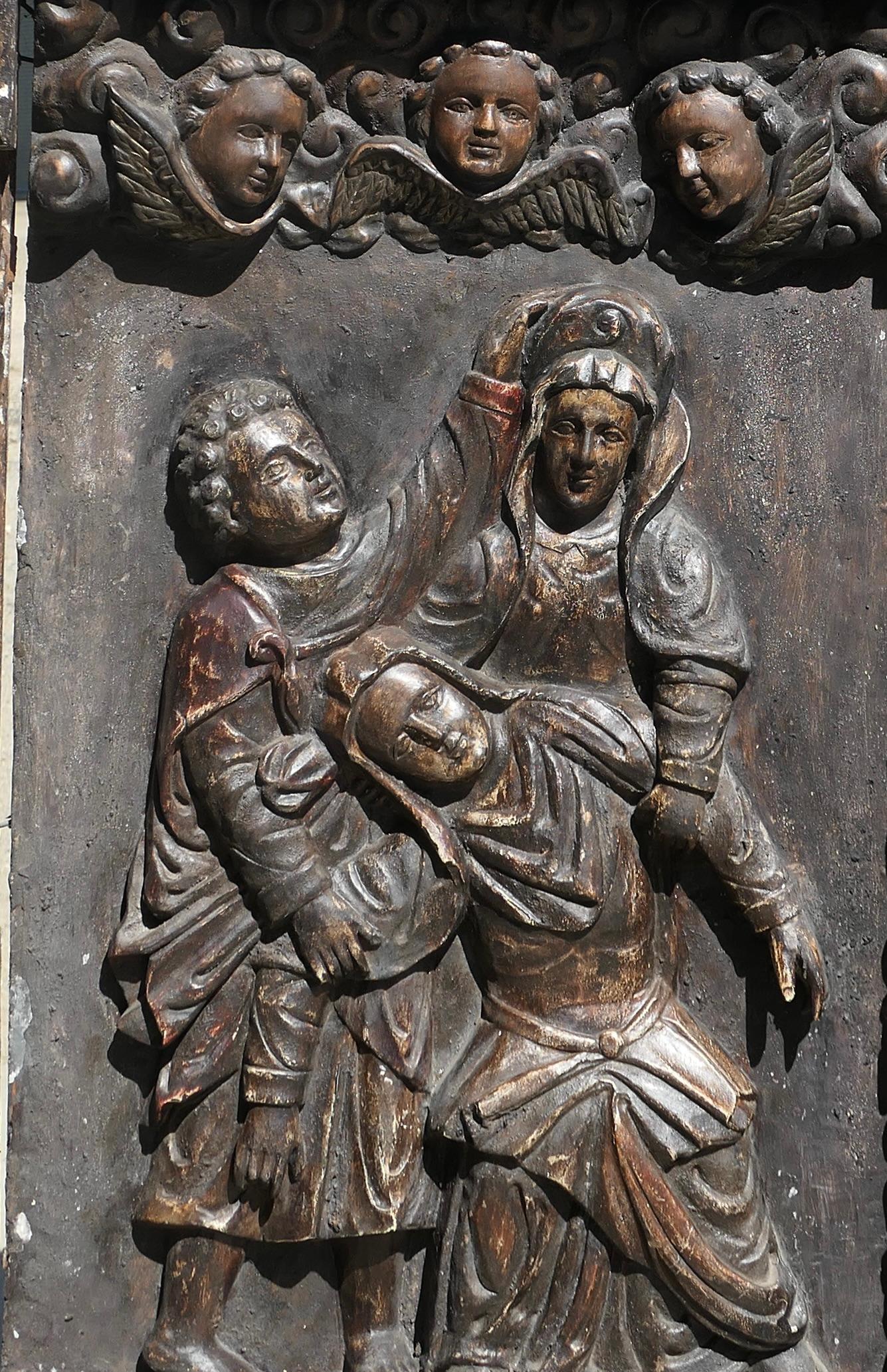 Medievale Grande scultura medievale europea di Oak raffigurante Cristo nella tomba in vendita