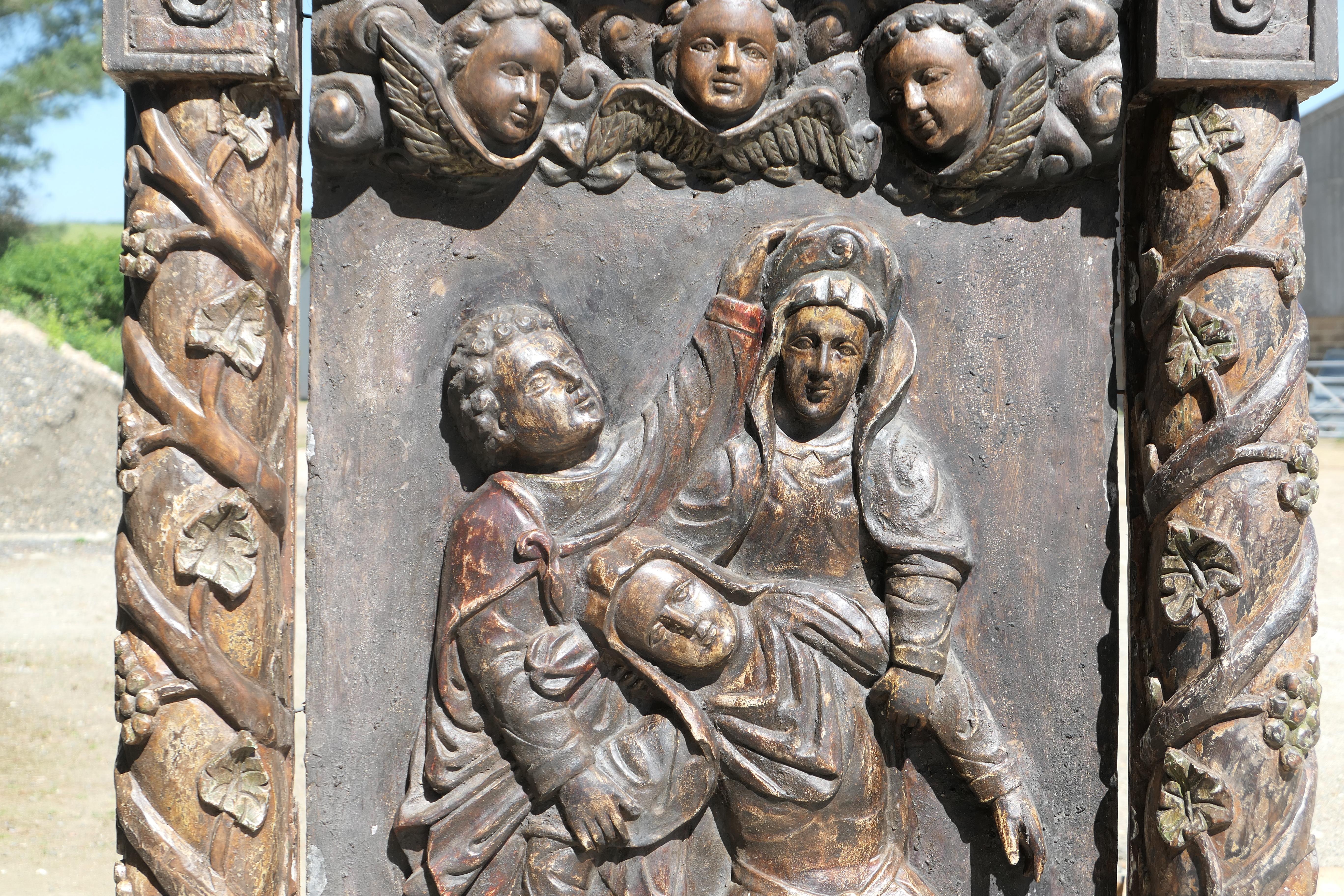 Quercia Grande scultura medievale europea di Oak raffigurante Cristo nella tomba in vendita