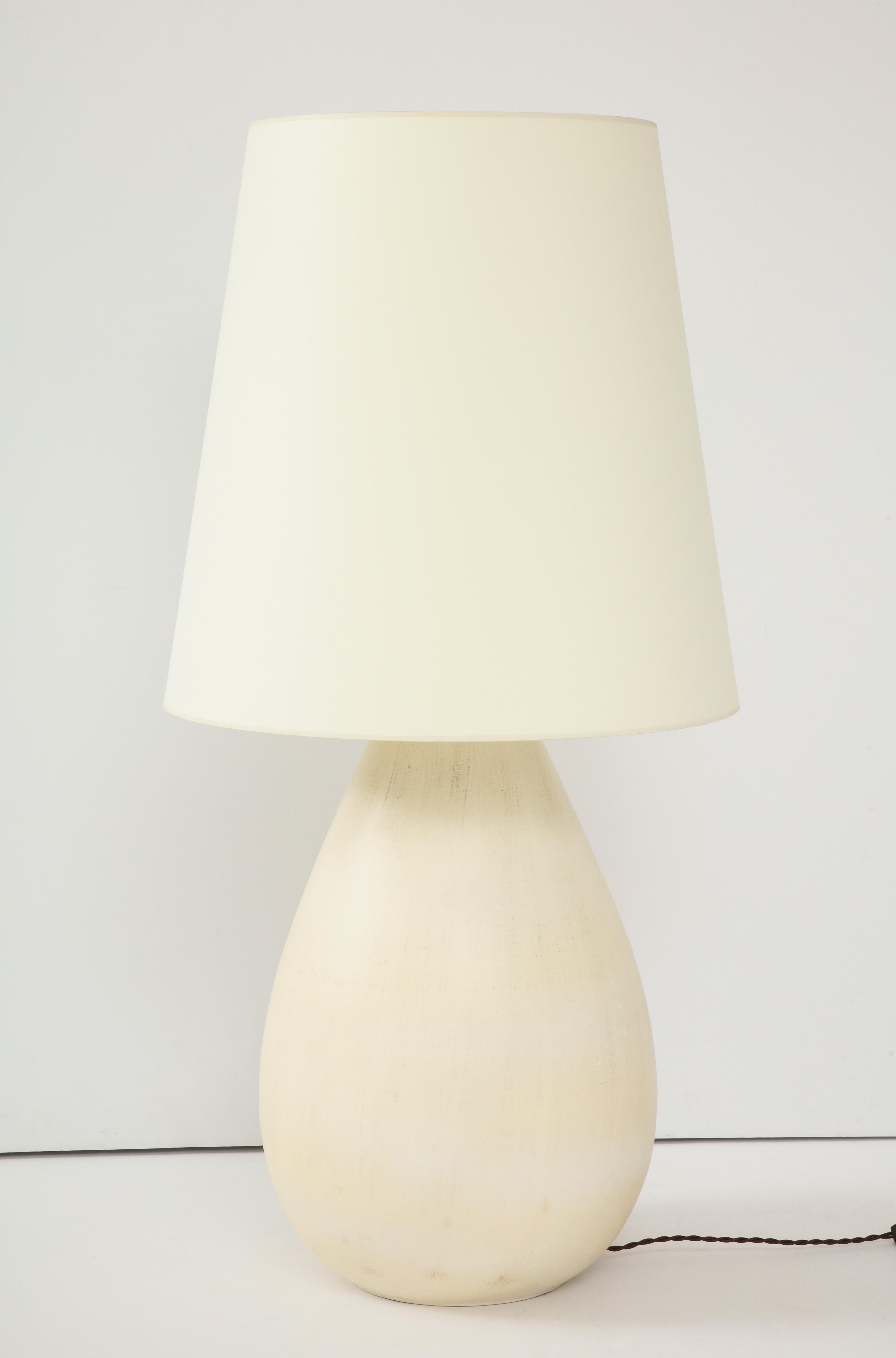 Belgian Large European Midcentury Ceramic Lamp with Custom Parchment Shade
