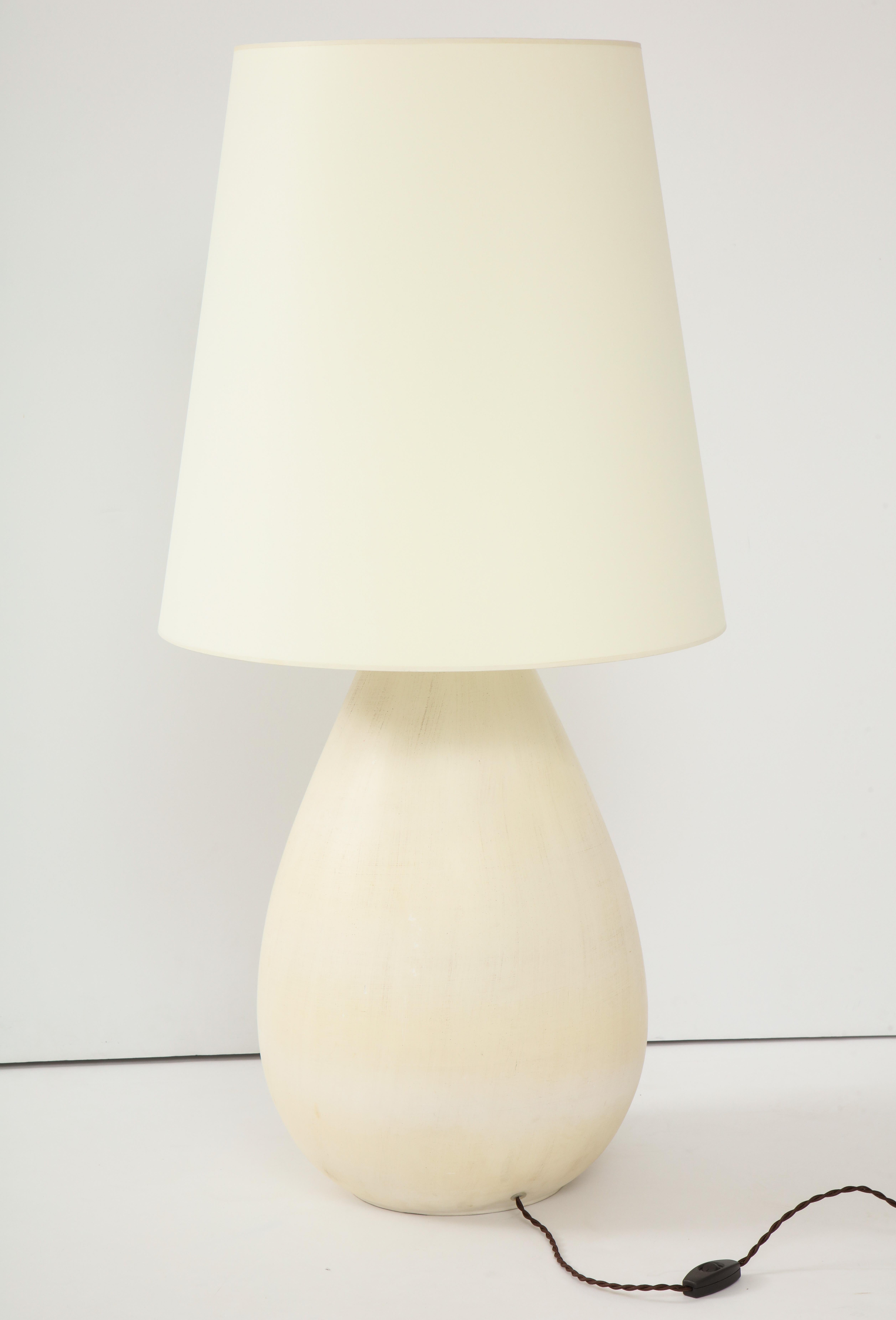 Large European Midcentury Ceramic Lamp with Custom Parchment Shade In Good Condition In Brooklyn, NY