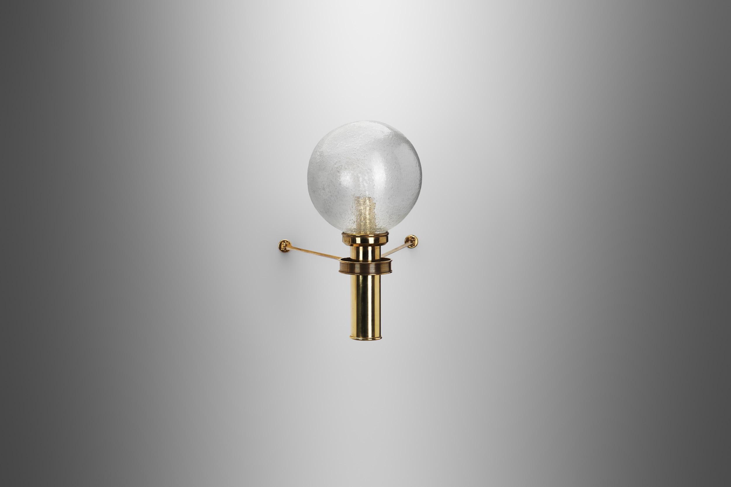Mid-20th Century Large European Modern Wall Sconce in Brass & Bubble Glass, Europe circa 1950s For Sale
