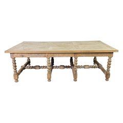 Large European Rustic Coffee Table with Parquetry Top and Barley-Twist Base