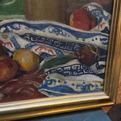Large European Still-Life Oil on Board Fruits Jug Framed