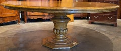 Large European Style Fruitwood Round Pedestal Dining Table with Two Leaves