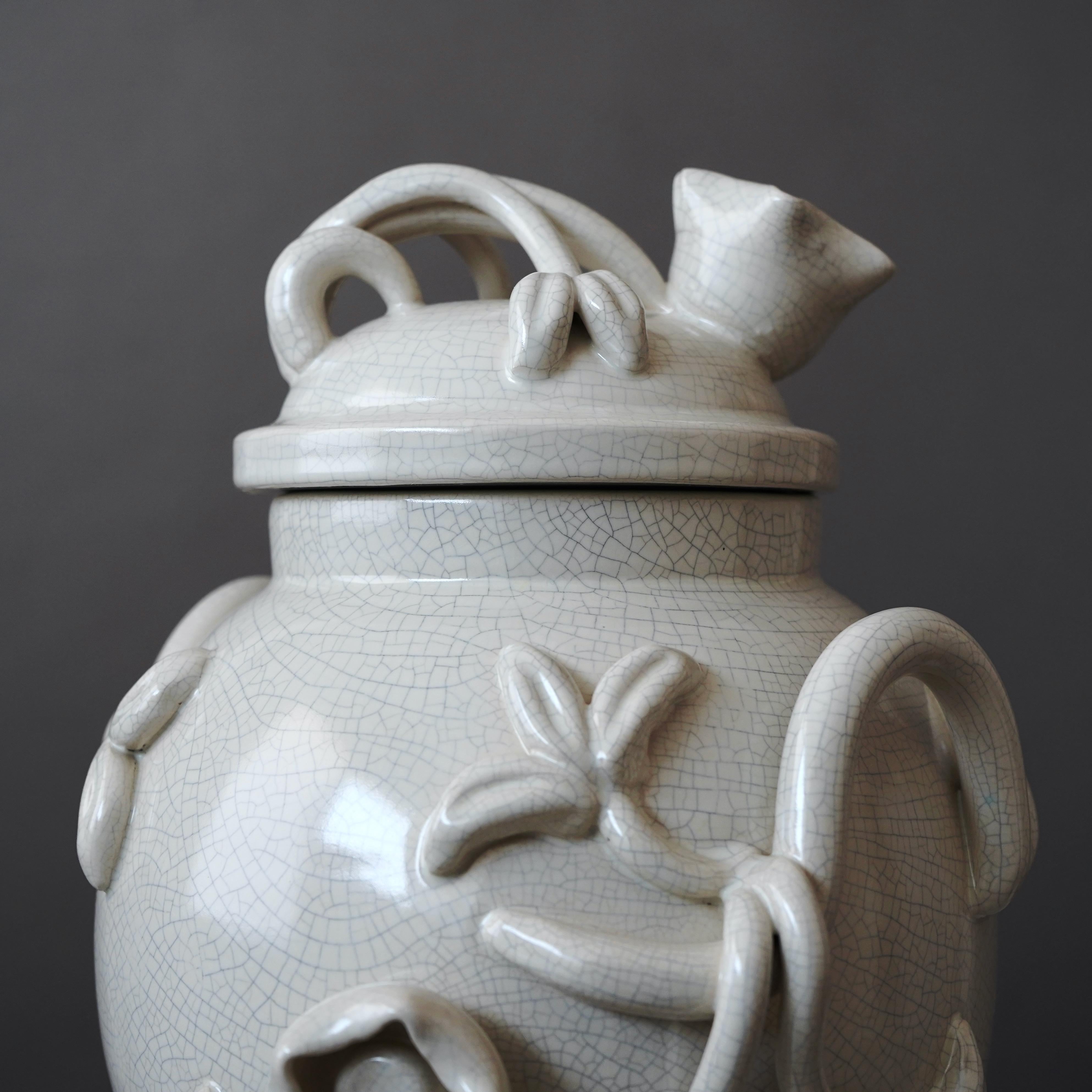 Grande urne à couvercle en verre craquelé Eva Jancke Björk. Bo Fajans, Suède, années 1940 en vente 6