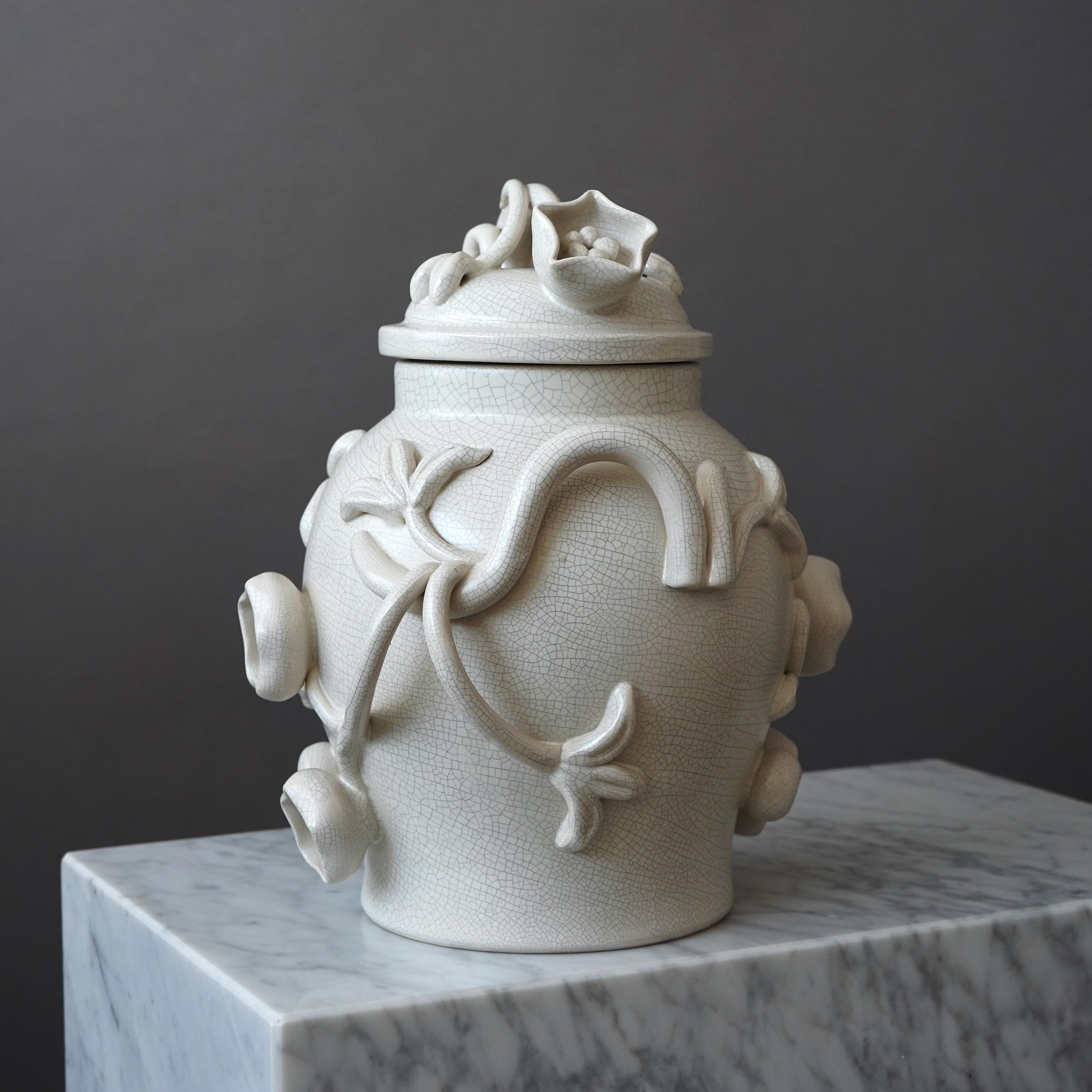 Ceramica Urna grande con coperchio in Eva Jancke-Björk. Bo Fajans, Svezia, anni '40 in vendita