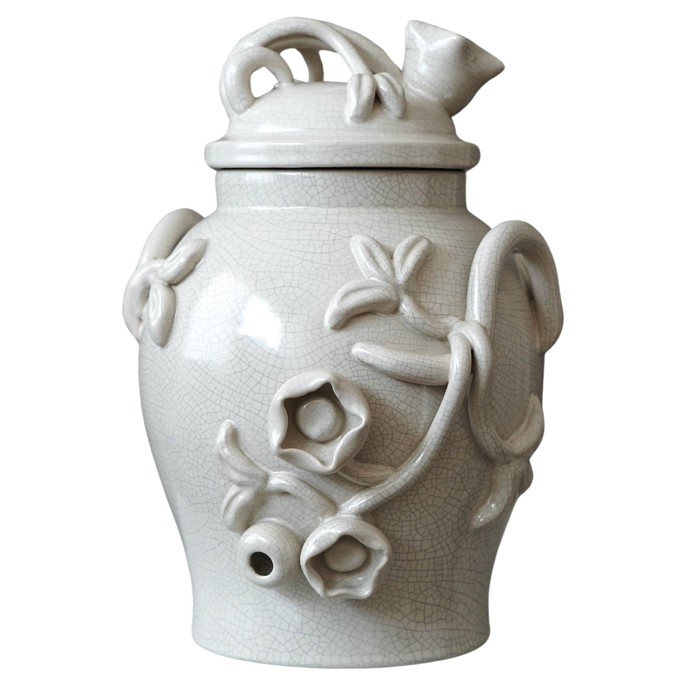 Große Eva Jancke Björk Urne mit Crackle-Glasur und Deckel. Bo Fajans, Schweden, 1940er-Jahre