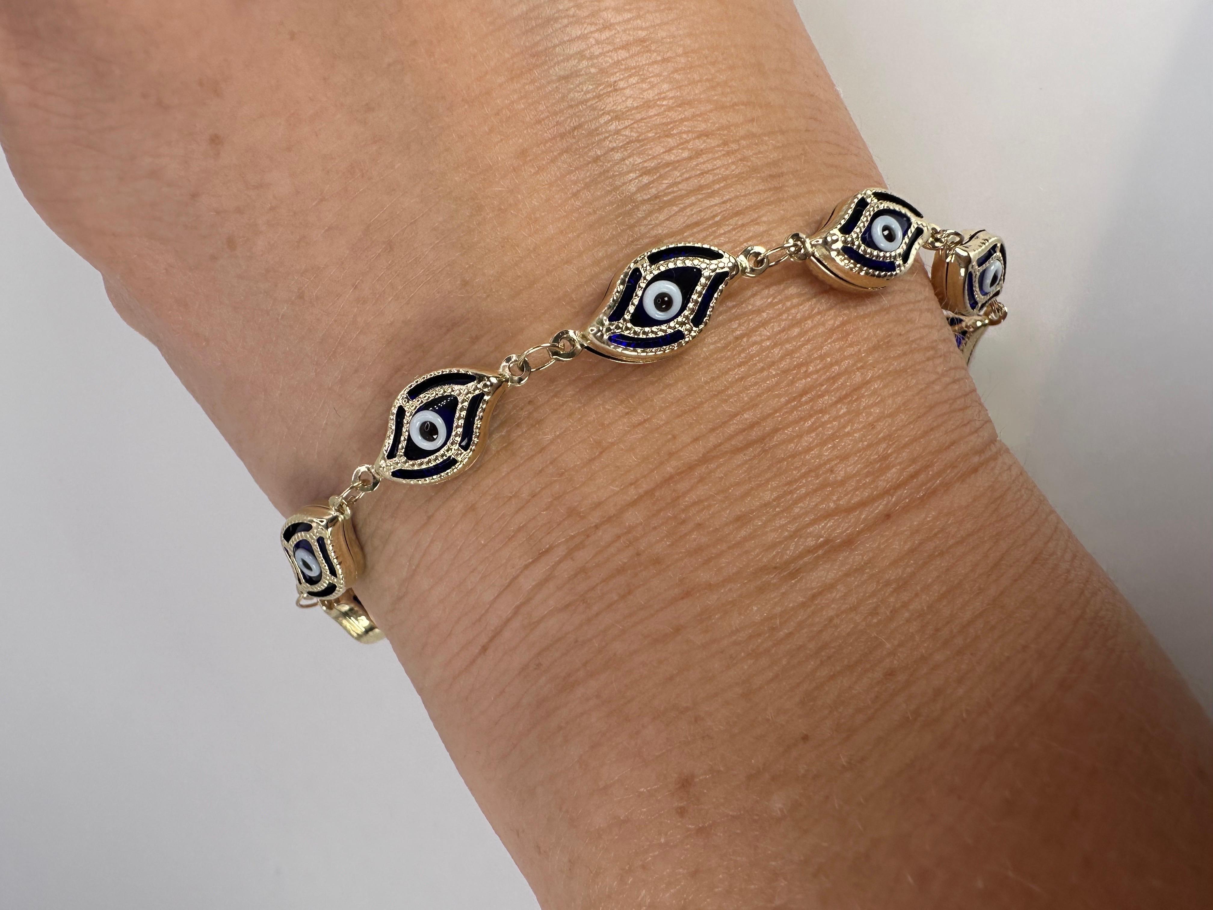 Pulsera grande de mal de ojo Oro macizo de 14KT Pulsera de ónix 5,71gramos en Nuevo estado para la venta en Jupiter, FL