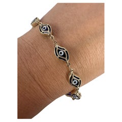 Bracciale grande del malocchio Bracciale in oro massiccio 14KT con onice 5,71 grammi