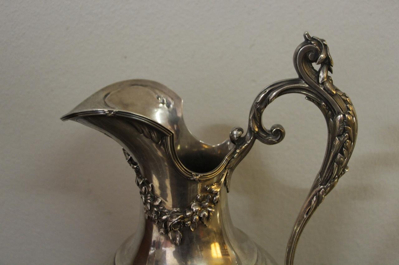 Large Ewer and Its Basin in Sterling Silver, 19th Century Flag 3