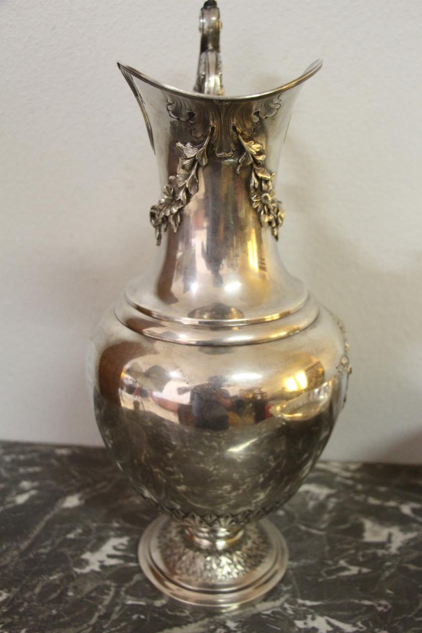 Large Ewer and Its Basin in Sterling Silver, 19th Century Flag 4