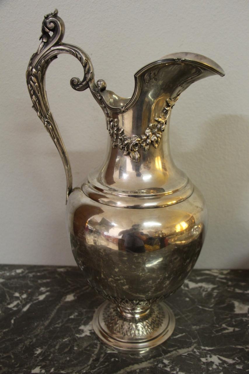 Large Ewer and Its Basin in Sterling Silver, 19th Century Flag 5