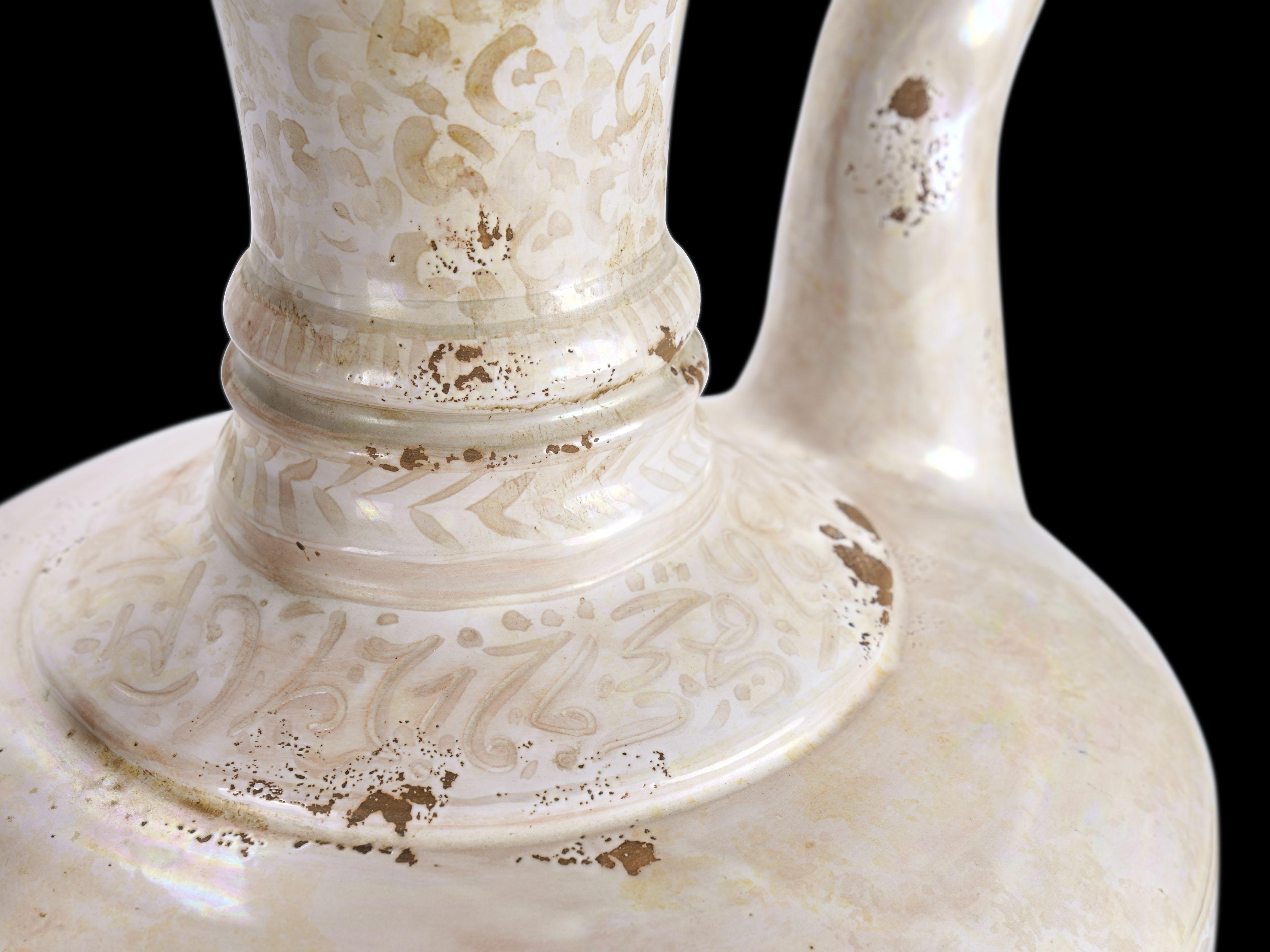 Large Ewer Hand Painted Pearl White Decorative Vase Unique Piece Made in Italy For Sale 2