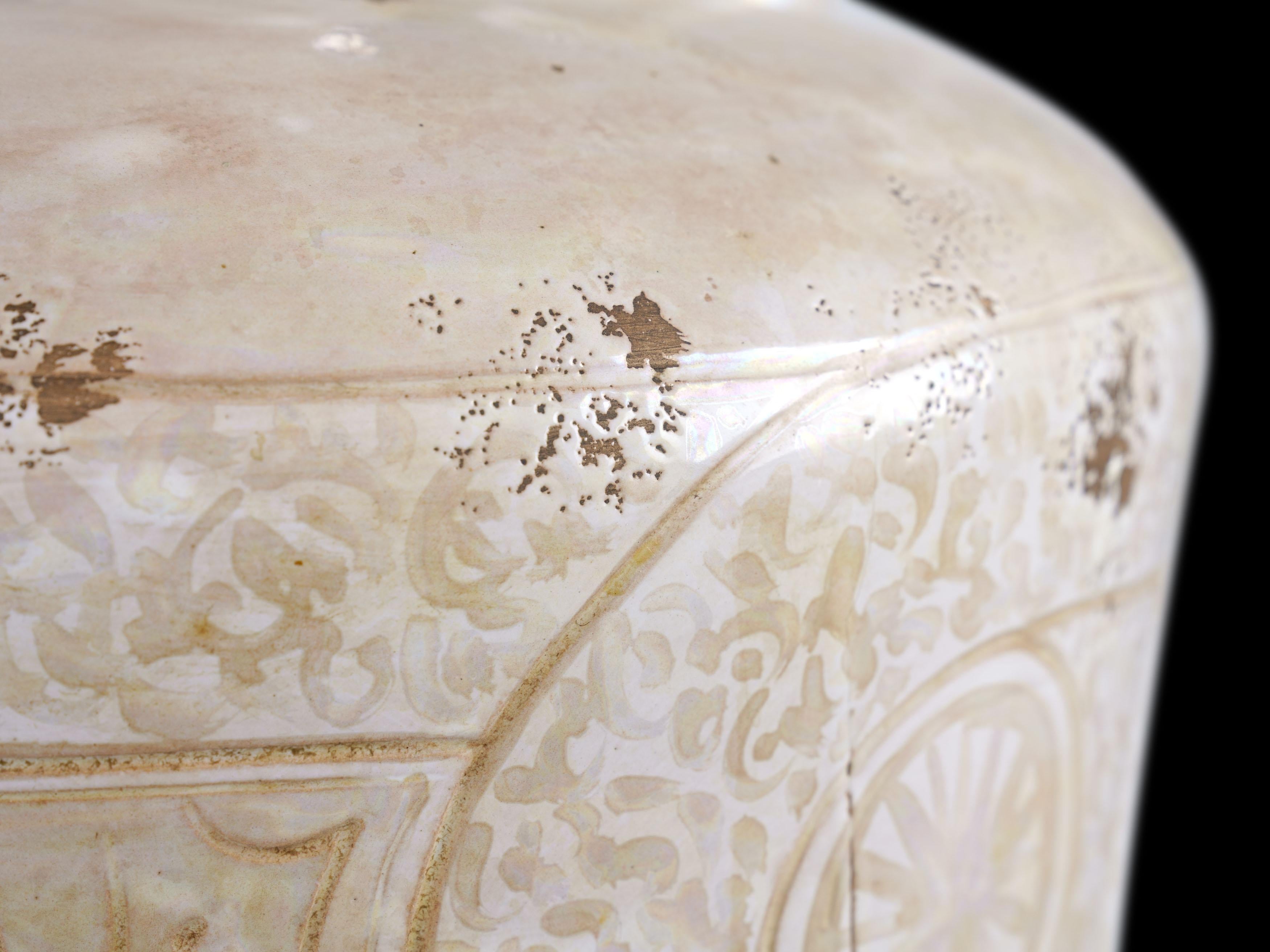 Large Ewer Hand Painted Pearl White Decorative Vase Unique Piece Made in Italy For Sale 5