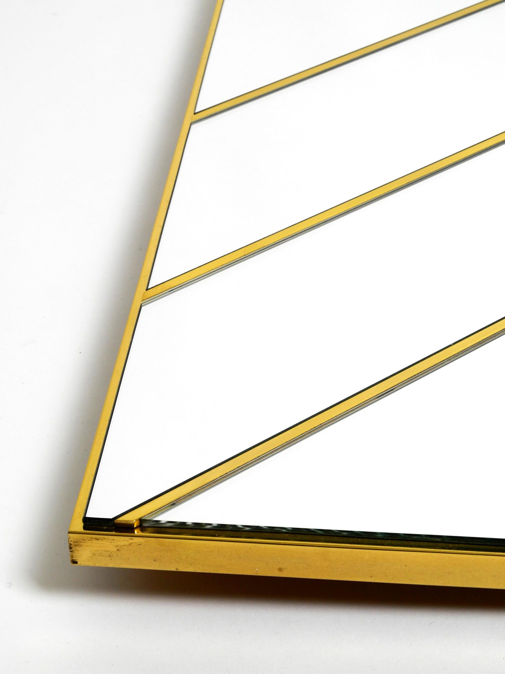 Large, Exceptional 1970s Brass Wall Mirror with Diagonal Mirror Strips For Sale 7