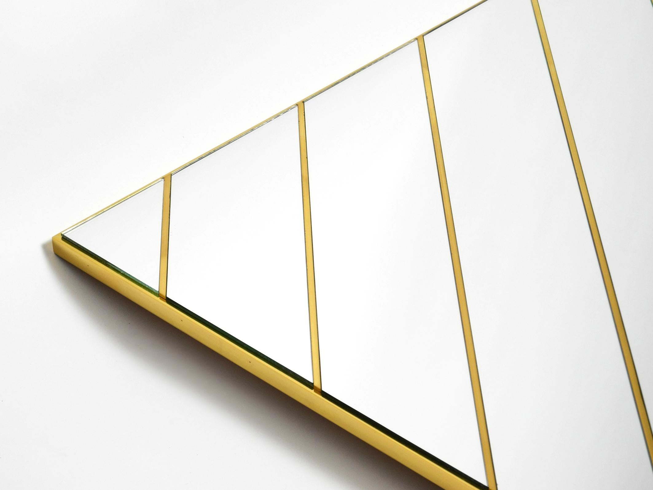Large, Exceptional 1970s Brass Wall Mirror with Diagonal Mirror Strips For Sale 8
